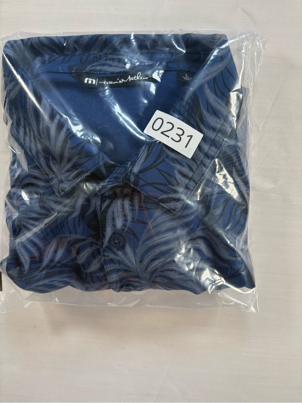 TravisMathew Mens Large Polo Shirt Blue Palm Leaf Tropical Print Short Sleeve L - Picture 8 of 8